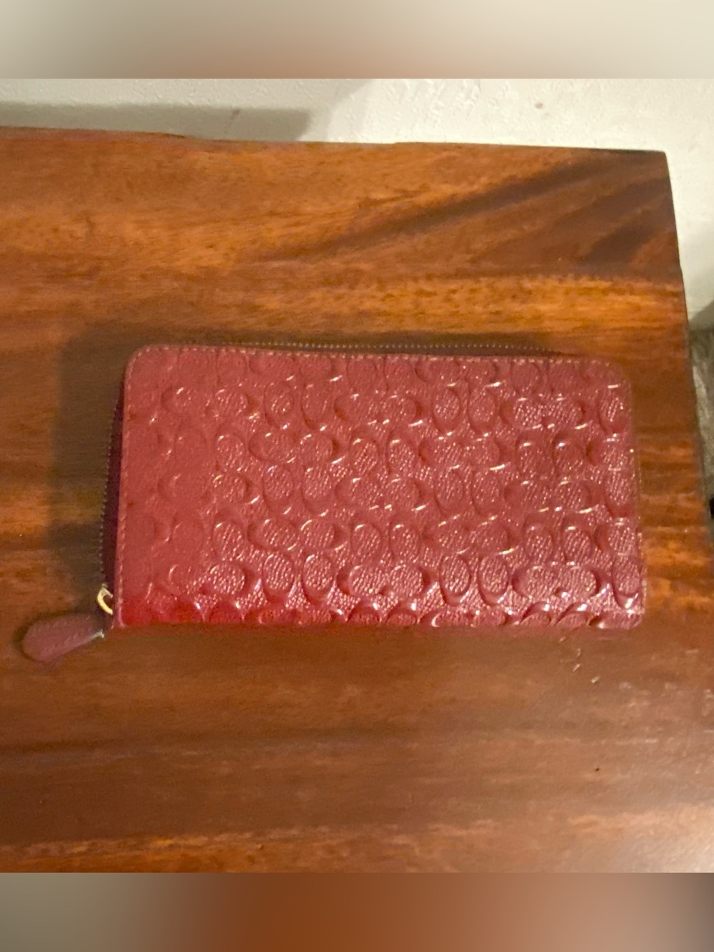 COACH Embossed Signature Zip Wallet - Rare Deep Red Color | Authentic - Picture 5 of 5